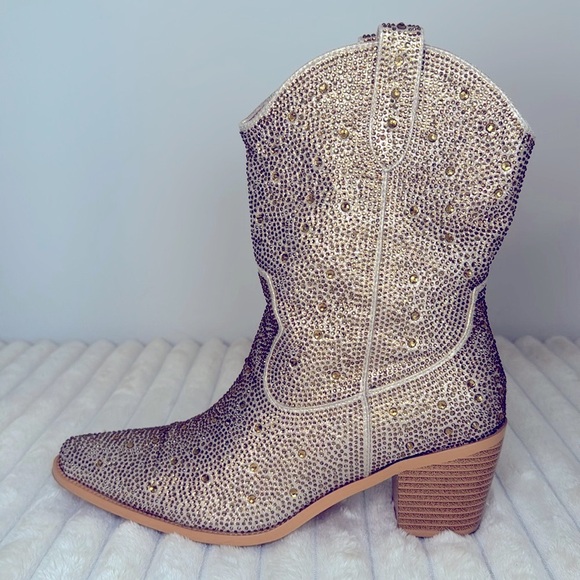 Women’s Rhinestone Cowboy Boots, light gold, size 9 - Picture 9 of 16